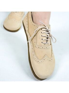 CREAM NUBUCK Leather Barefoot Oxfords: Handmade Women's Dress Shoes Size 38/ 7.5